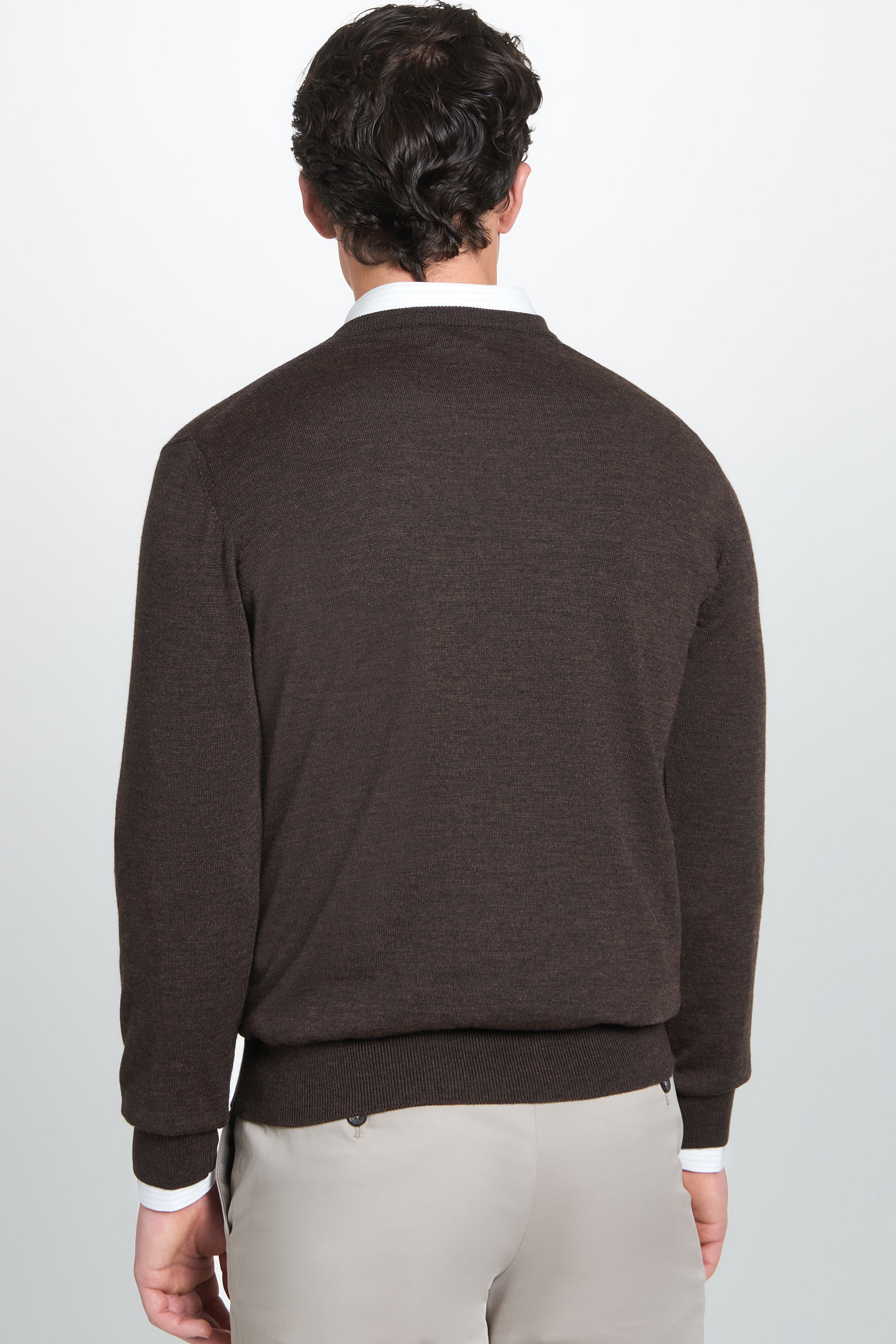Chocolate Merino Wool V-Neck Sweater