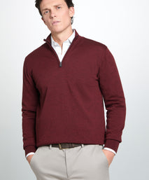 Burgundy Merino Wool Zip Neck Sweater