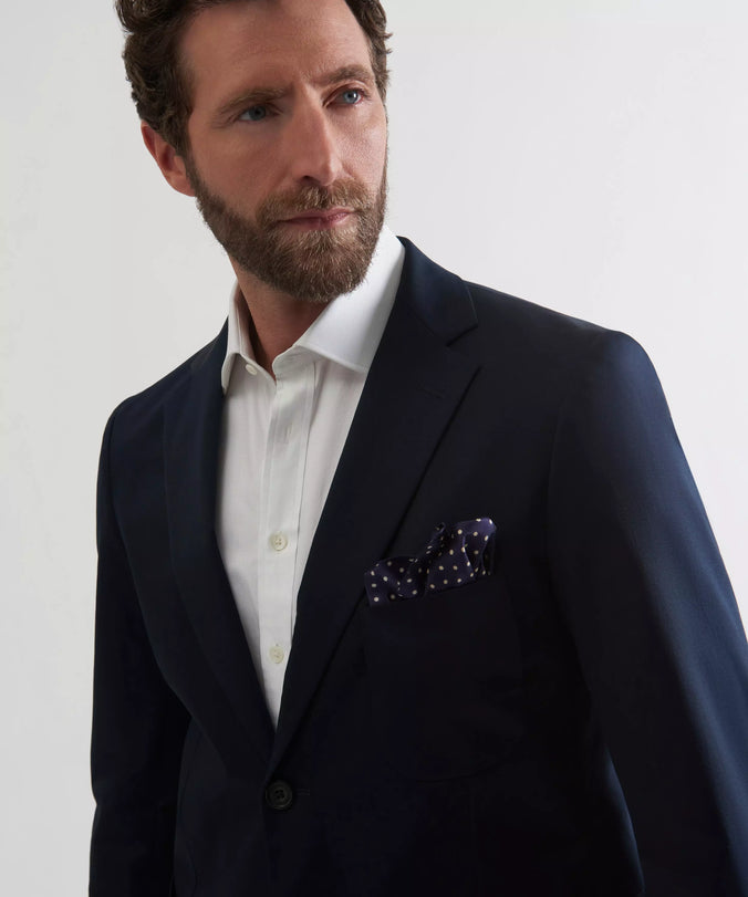 Navy Tailored Fit Cotton Twill Jacket