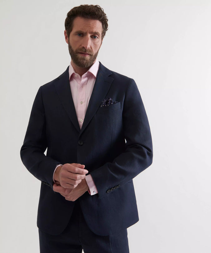 Navy Tailored Fit Linen Twill Jacket