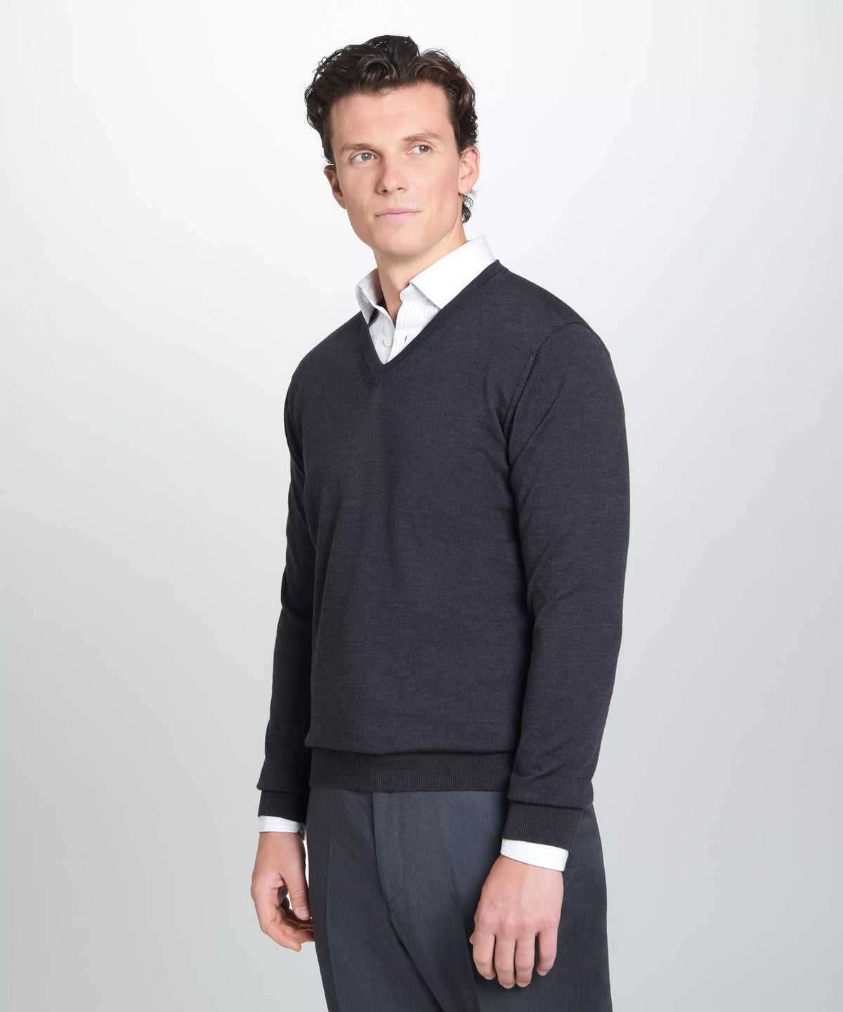 Grey Merino Wool V-Neck Sweater
