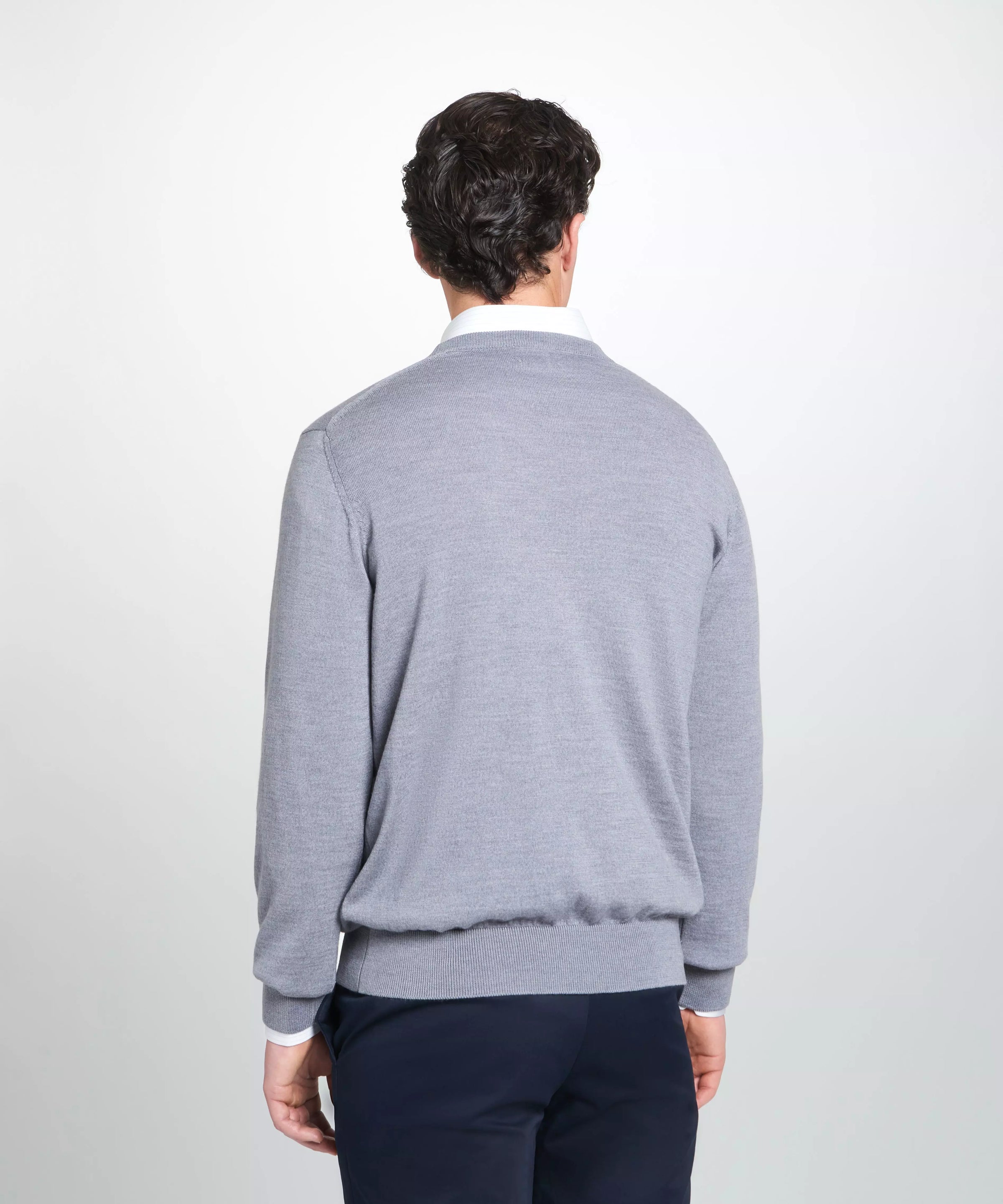 Pale Grey Merino Wool Crew Neck Sweater