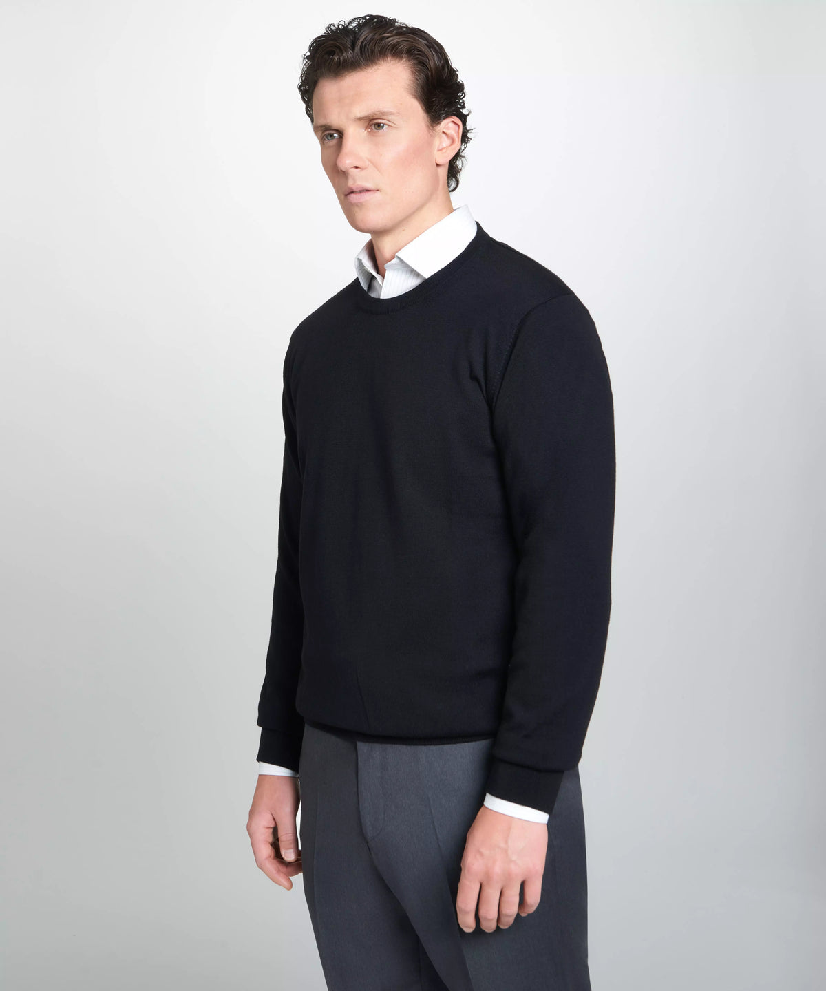 Black Merino Wool Crew Neck Sweater
