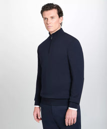 Navy Blue Merino Wool Zip Neck Sweater