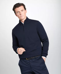 Navy Blue Merino Wool Zip Neck Sweater