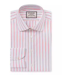 White & Red Tailored Fit Formal Wide Pin Stripe Shirt