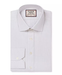 White & Black Tailored Fit Broken Twill Stripe Formal Shirt