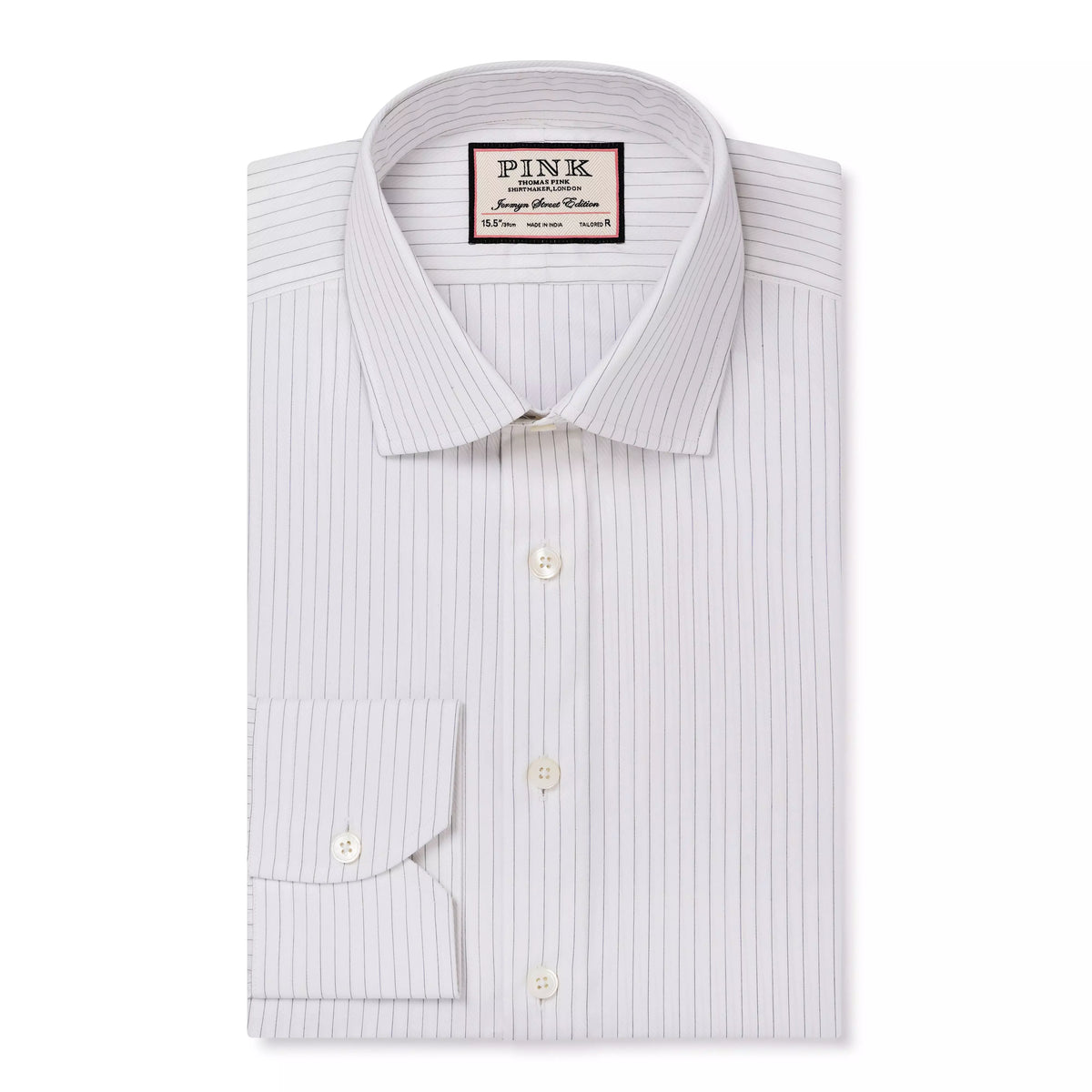White & Black Tailored Fit Broken Twill Stripe Formal Shirt