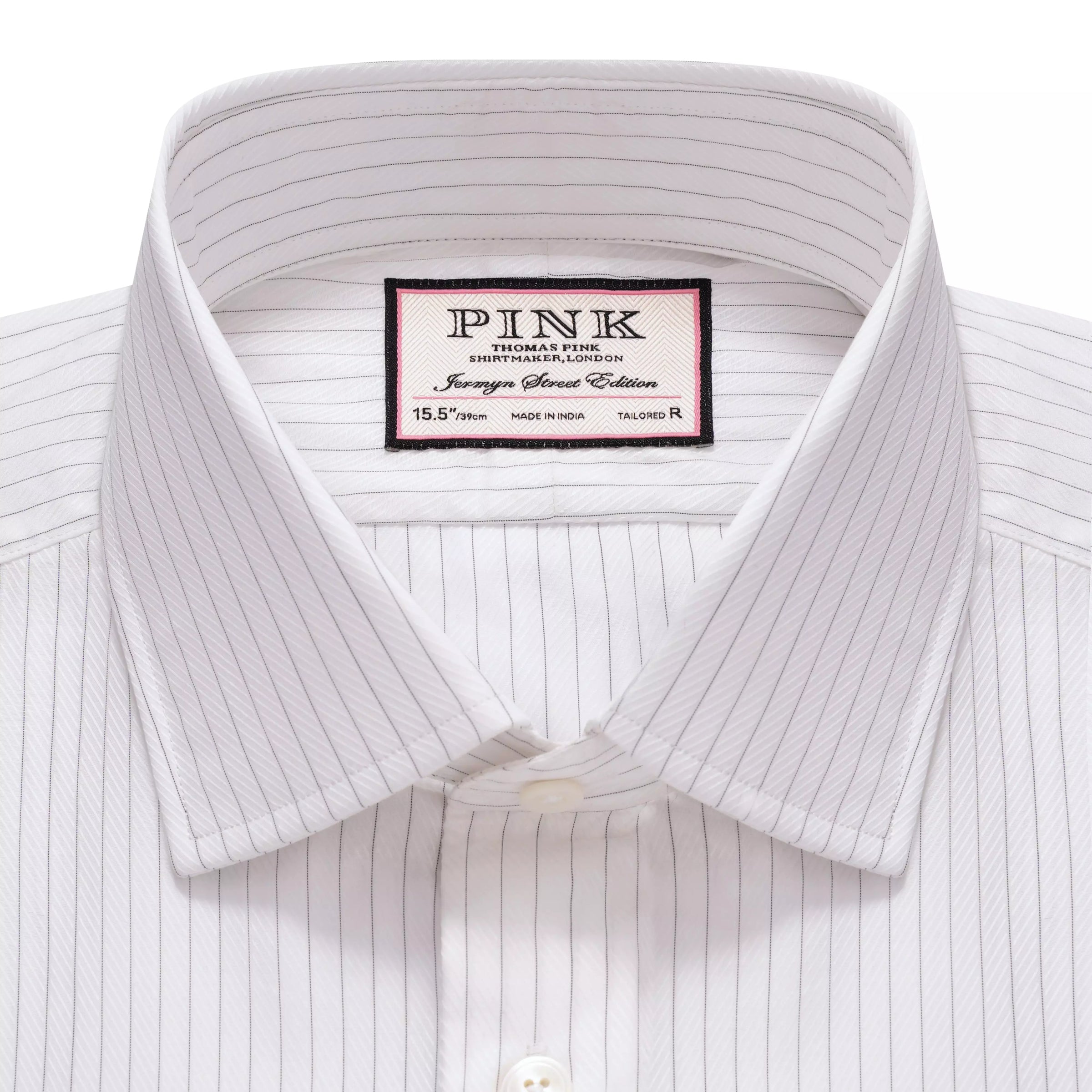 White & Black Tailored Fit Broken Twill Stripe Formal Shirt
