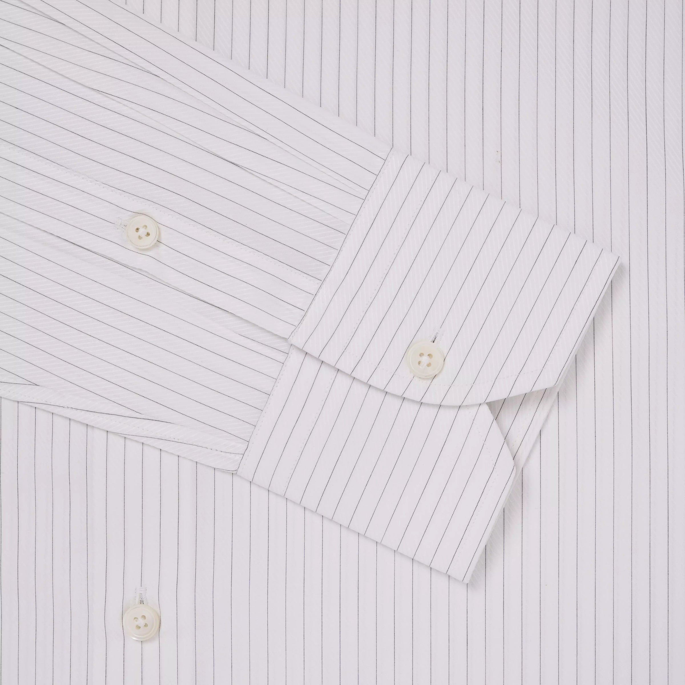 White & Black Tailored Fit Broken Twill Stripe Formal Shirt