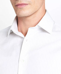 White & Black Tailored Fit Broken Twill Stripe Formal Shirt