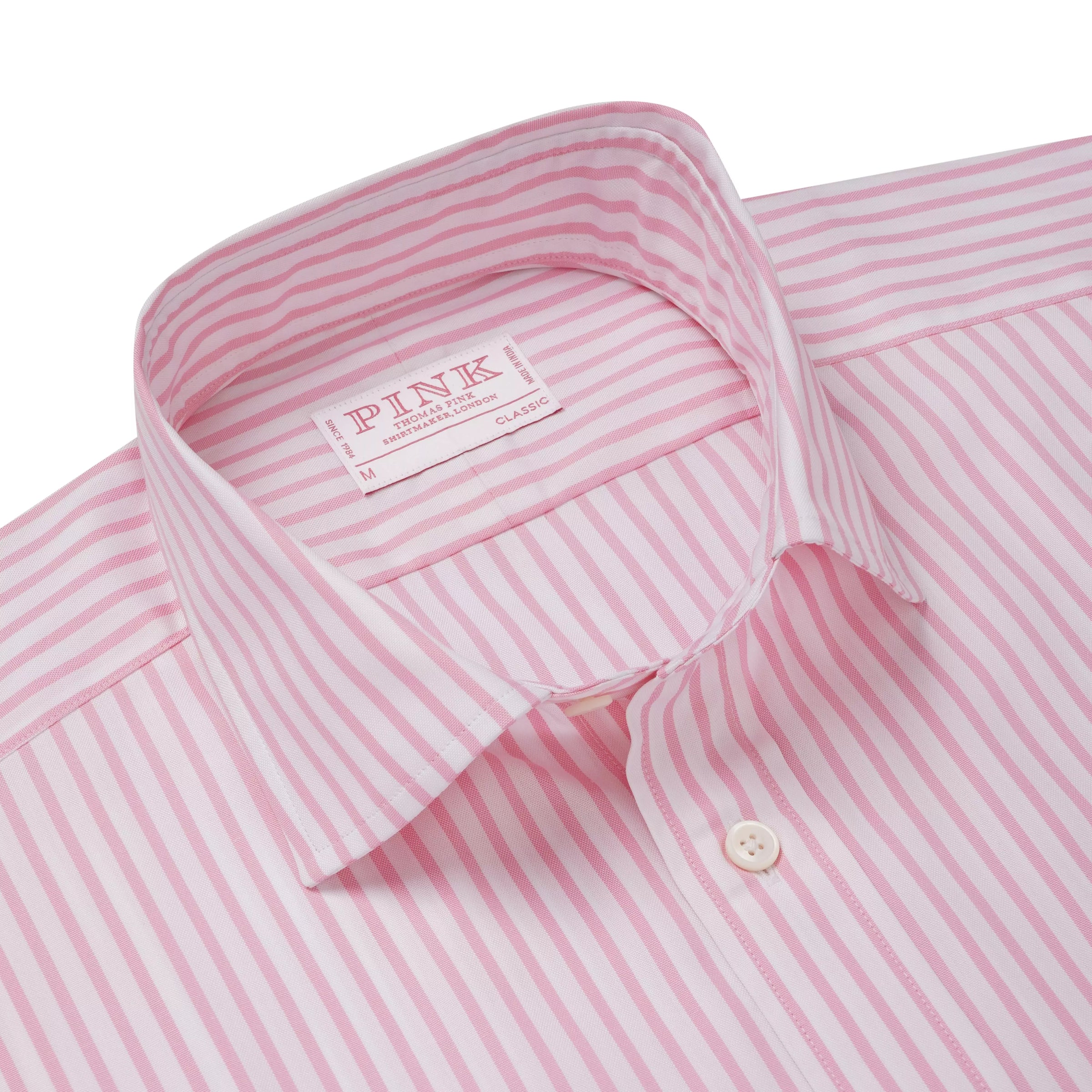 Pink & White Classic Fit Smart Casual Cotton Stripe Shirt