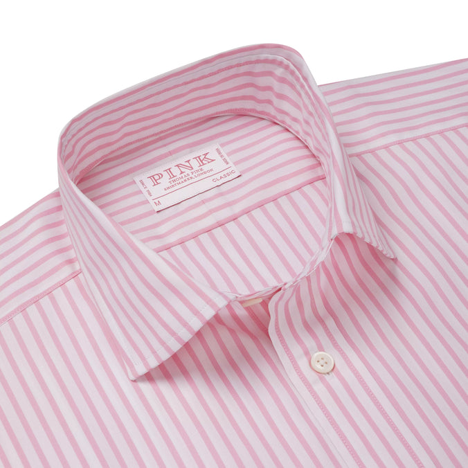 Pink & White Classic Fit Smart Casual Cotton Stripe Shirt