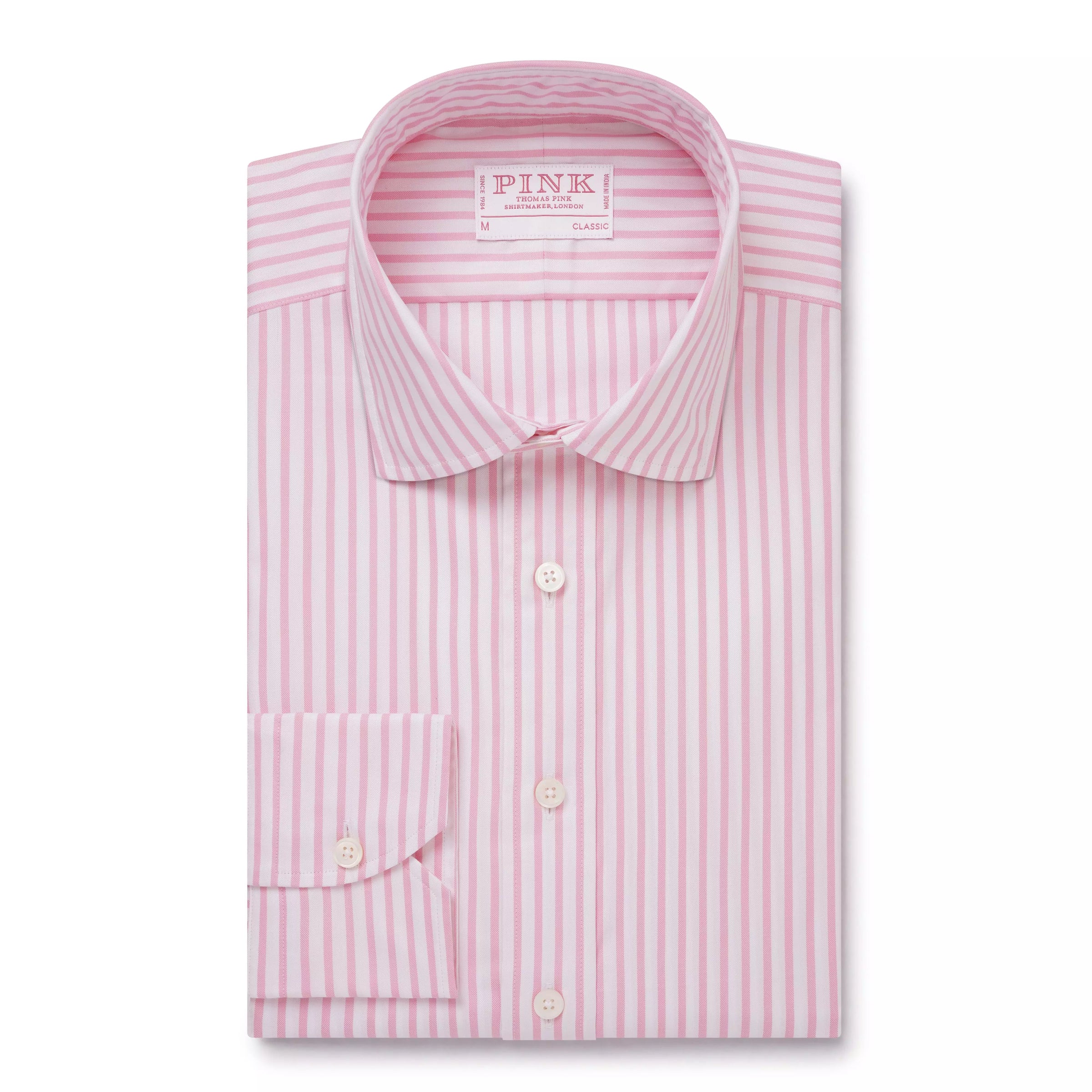 Pink & White Classic Fit Smart Casual Cotton Stripe Shirt
