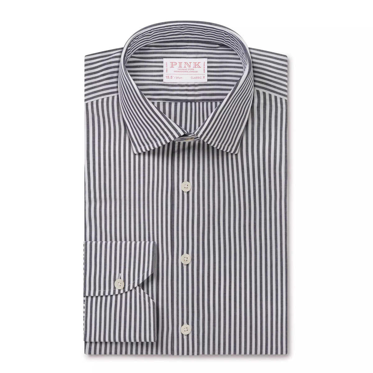 Charcoal Grey & White Classic Fit Panama Stripe Formal Shirt