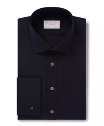 Navy Blue Classic Fit Double Cuff Ramses Cotton Poplin Formal Shirt